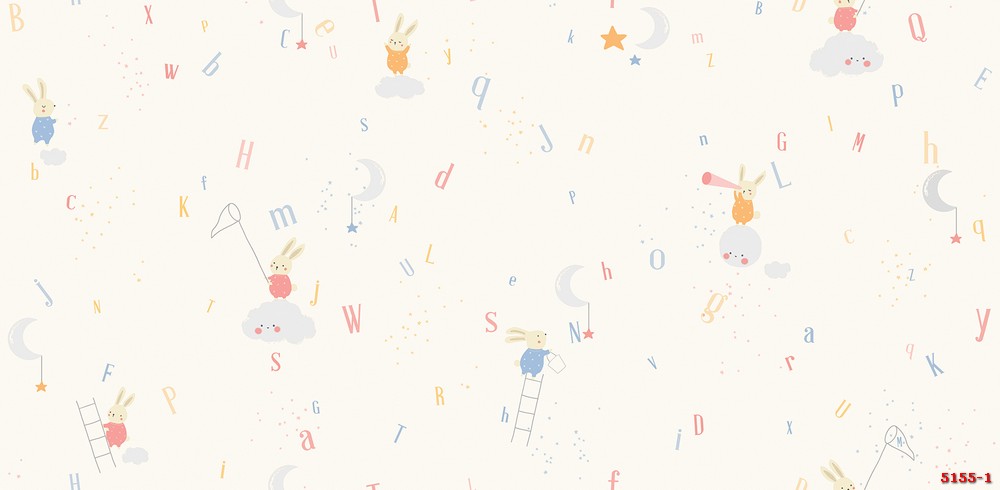 Giấy dán tường phòng trẻ em dễ thương có chữ cái 5155-1